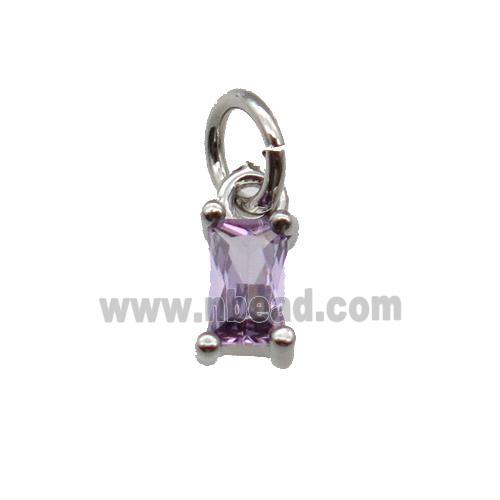 copper pendant paved purple zircon, rectangle, platinum plated