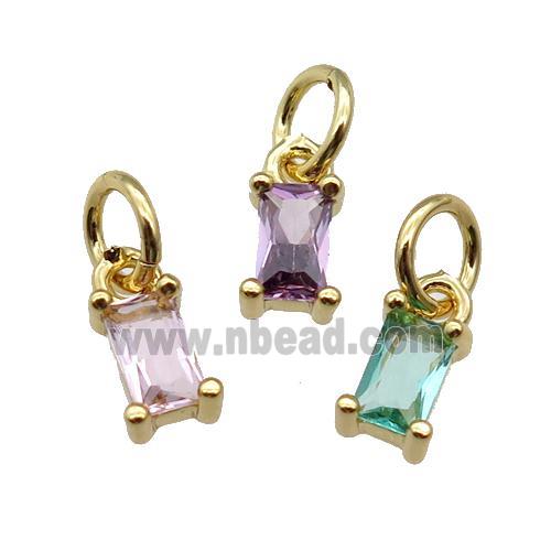 copper pendant paved zircon, rectangle, gold plated, mixed