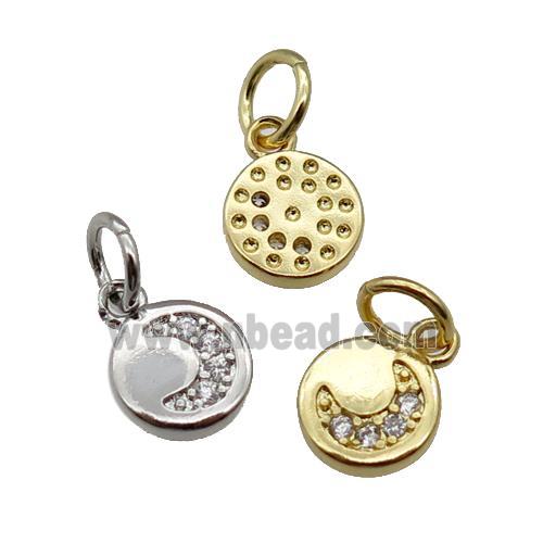 copper circle moon pendant paved zircon, mixed