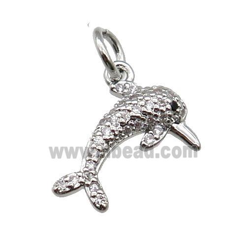 copper dolphin pendant paved zircon, platinum plated