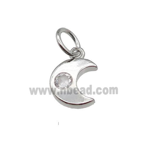 copper moon pendant pave zircon, platinum plated