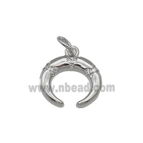 copper crescent moon pendant pave zircon, platinum plated