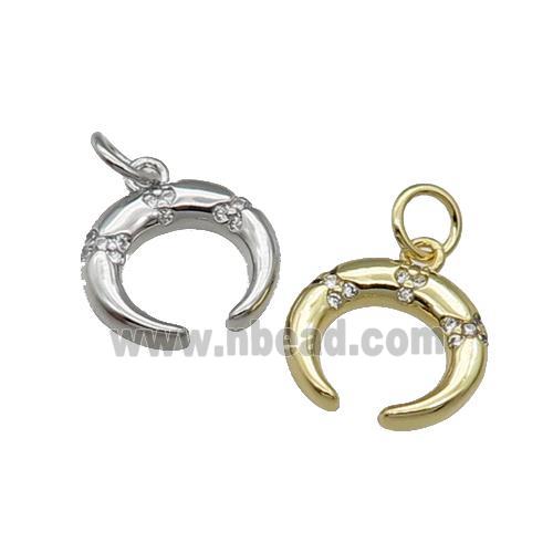 copper crescent moon pendant pave zircon, mixed