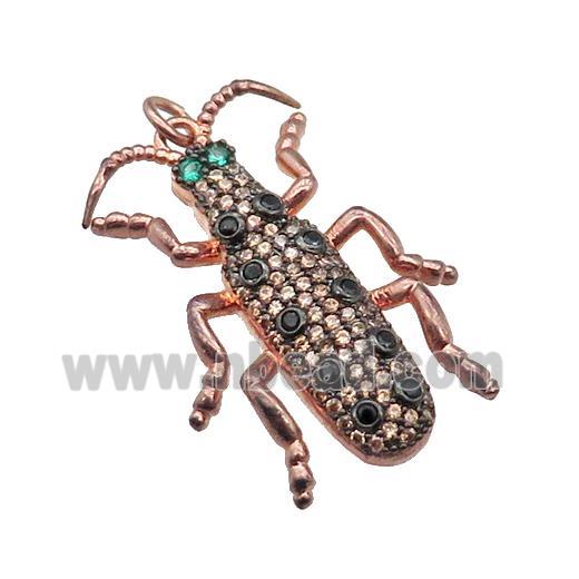 copper Ladybug pendant pave zircon, rose gold