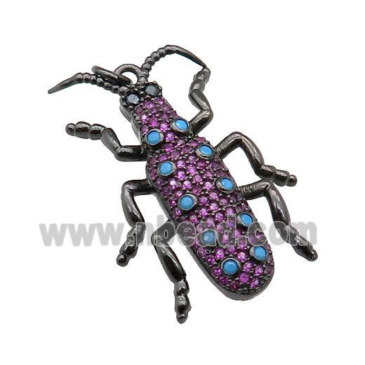 copper Ladybug pendant pave zircon, black plated