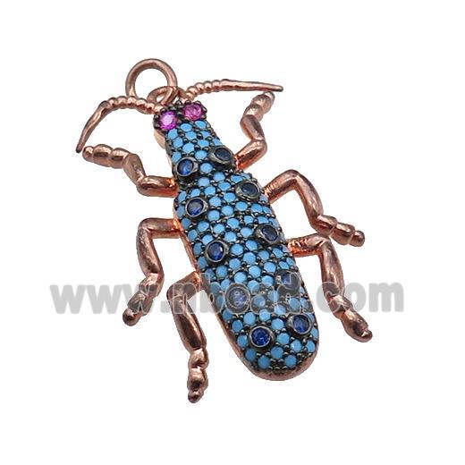 copper Ladybug pendant pave turq zircon, rose gold