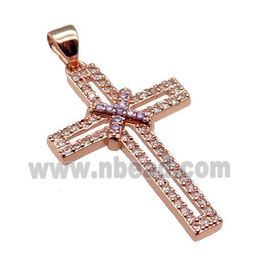 copper christian Cross pendant pave zircon, rose gold