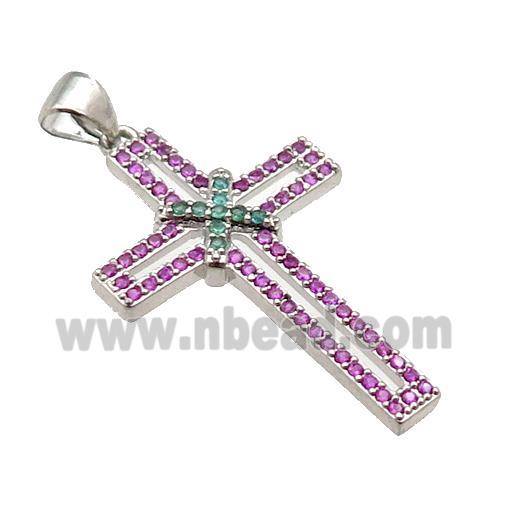 copper christian Cross pendant pave zircon, platinum plated