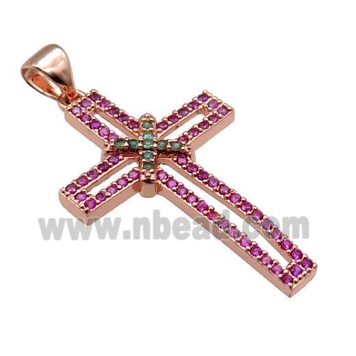 copper christian Cross pendant pave zircon, rose gold
