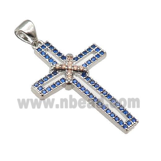 copper christian Cross pendant pave zircon, platinum plated