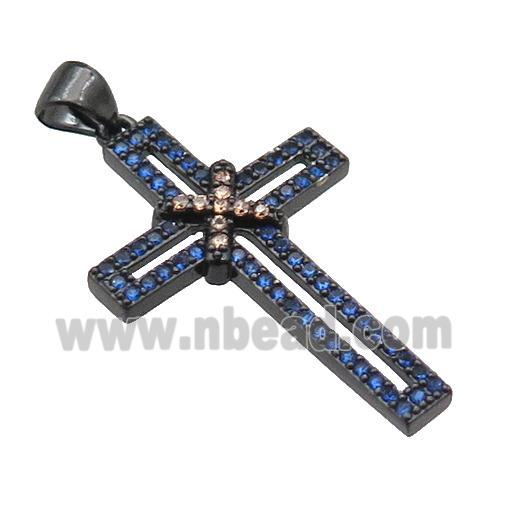 copper christian Cross pendant pave zircon, black plated