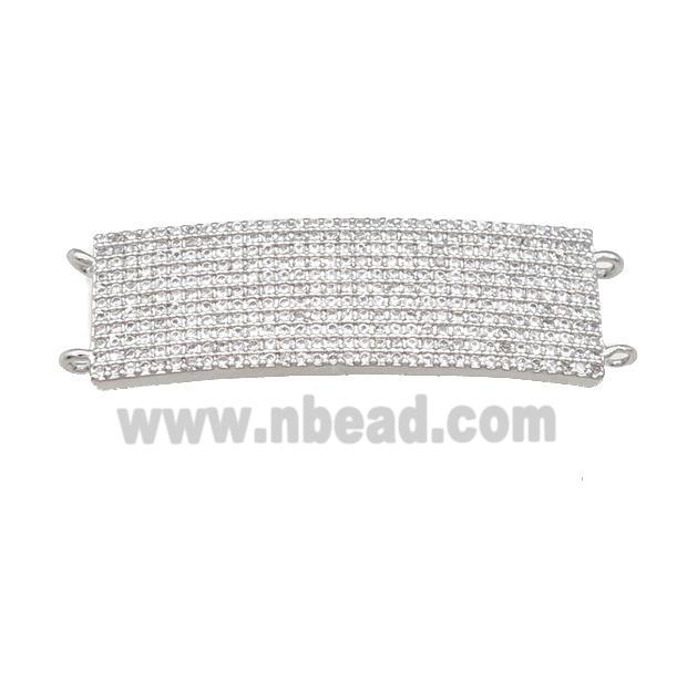 copper rectangle connector pave zircon, platinum plated