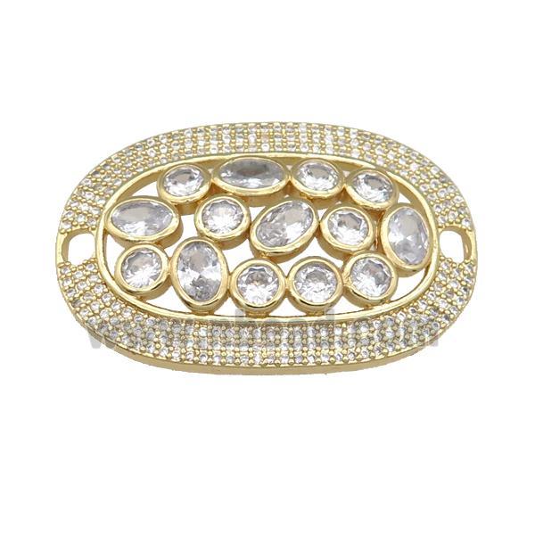 copper oval connector pave zircon, gold plated