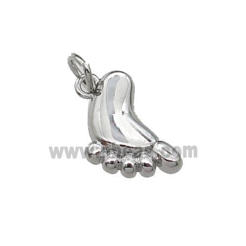 copper charm pendant, babyfeet, platinum plated