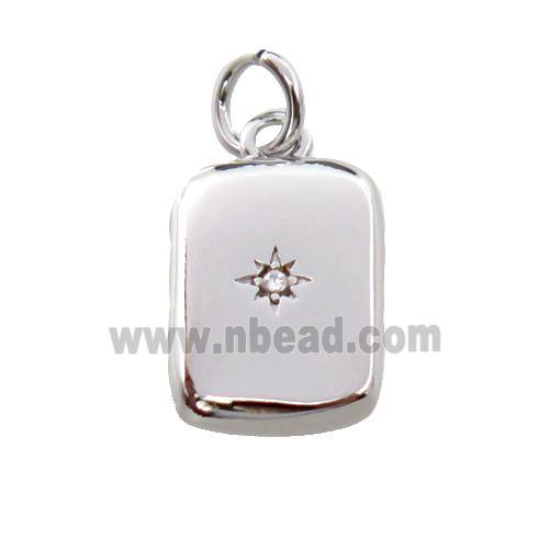 copper rectangle pendant pave zircon, platinum plated