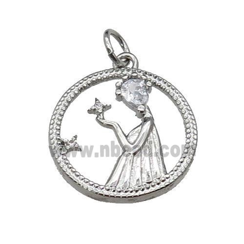 copper Beauty pendant pave zircon, circle, platinum plated