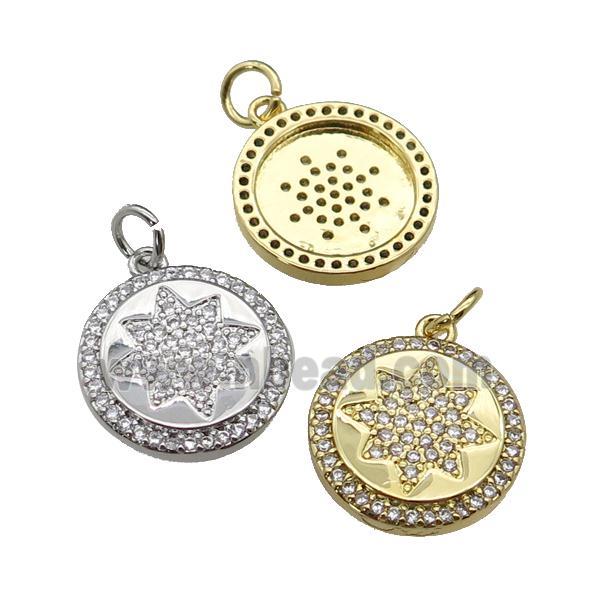 copper circle star pendant pave zircon, star, mixed