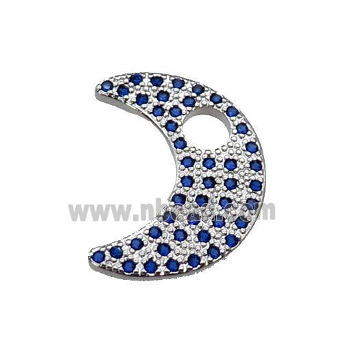 copper moon pendant pave blue zircon, platinum plated