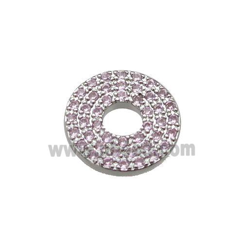 copper circle pendant pave zircon, platinum plated