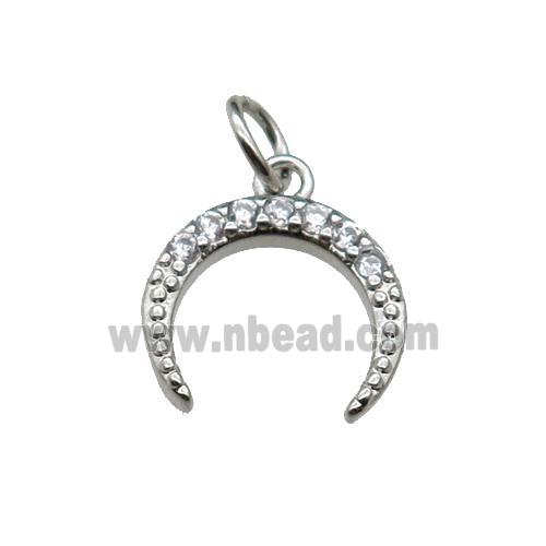 copper crescent moon pendant paved zircon, platinum plated