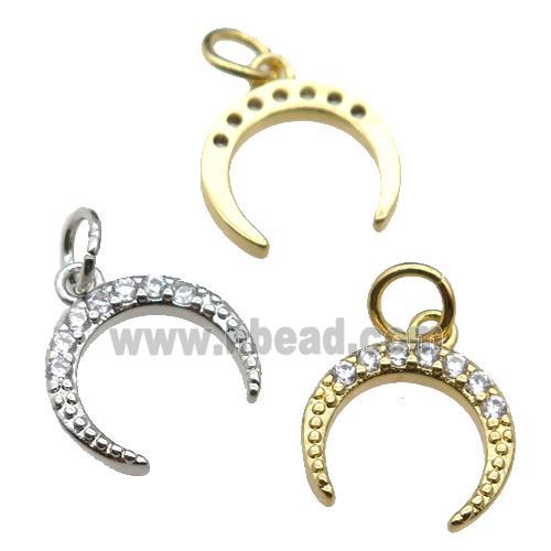 copper crescent moon pendant paved zircon, mixed