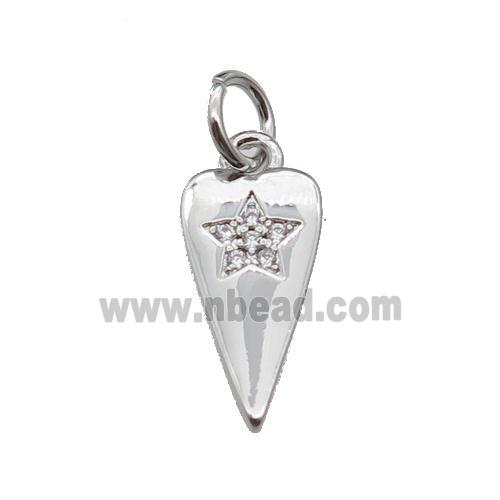copper dart star pendant pave zircon, platinum plated