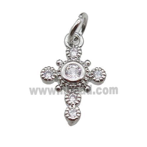 copper cross pendant pave zircon, platinum plated
