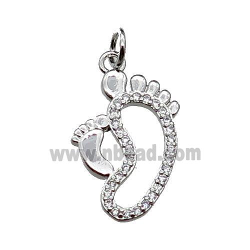copper babyfeet pendant pave zircon, platinum plated
