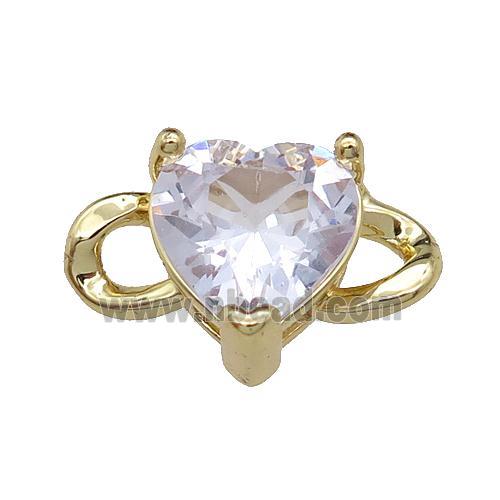 copper Heart connector pave zircon, gold plated
