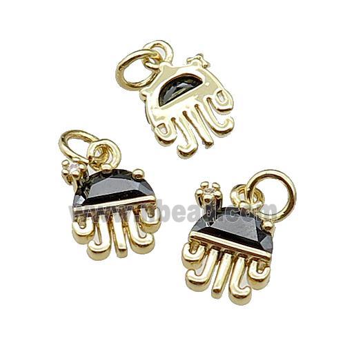copper Octopus pendant pave black zircon, gold plated