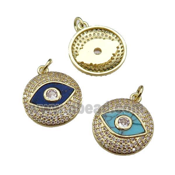 mixed copper circle Eye pendant pave stone zircon, gold plated