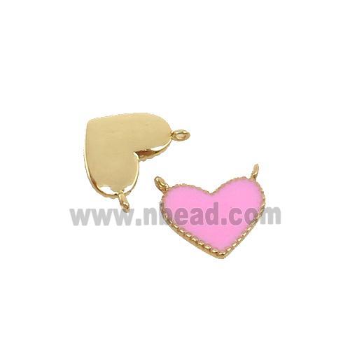 copper Heart pendant with pink enamel, 2loops, gold plated