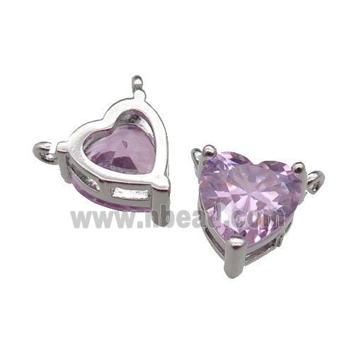 copper hear pendant pave pink zircon, platinum plated