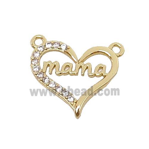 copper Heart MaMa pendant pave zircon with 2loops, gold plated