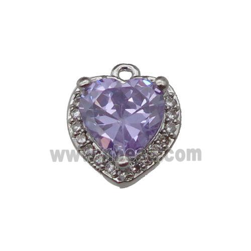 copper Heart pendant pave zircon, purple, platinum plated