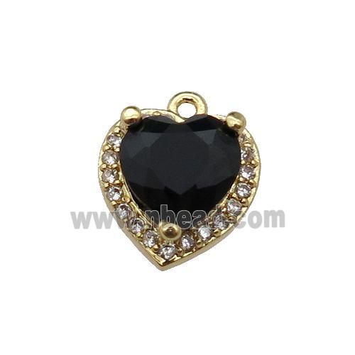 copper Heart pendant pave zircon, black, gold plated