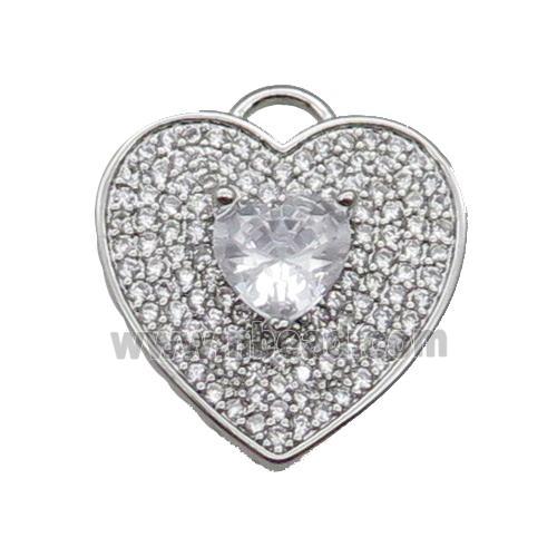 copper Heart pendant pave zircon, platinum plated