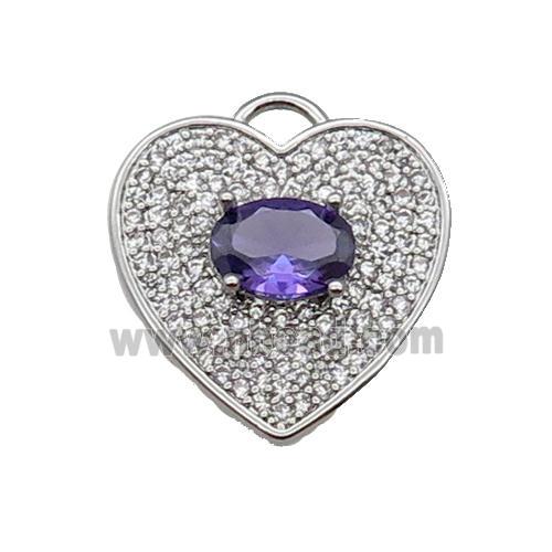 copper Heart pendant pave zircon, purple, platinum plated