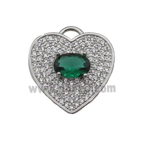 copper Heart pendant pave zircon, green, platinum plated