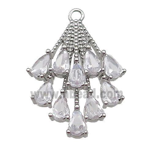 copper peacocktail pendant pave zircon, platinum plated