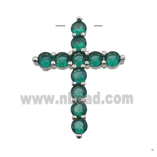copper Cross pendant pave zircon, peacockgreen, platinum plated