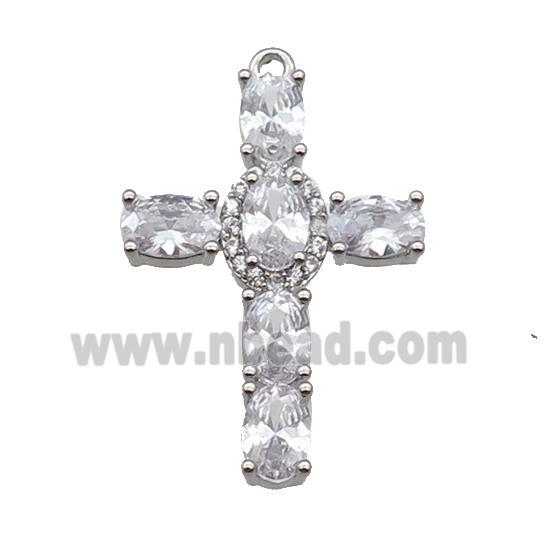 copper Cross pendant pave zircon, platinum plated