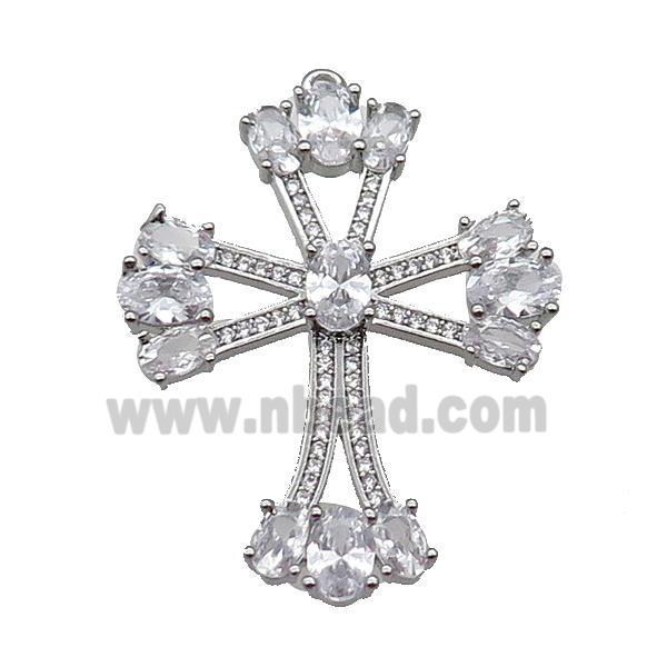 copper Cross pendant pave zircon, platinum plated
