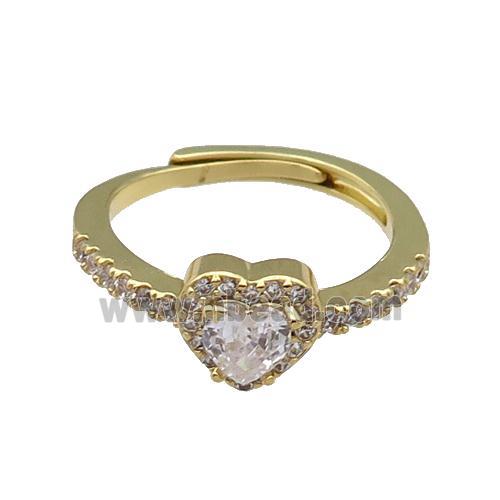 copper Heart Ring pave zircon adjustable gold plated