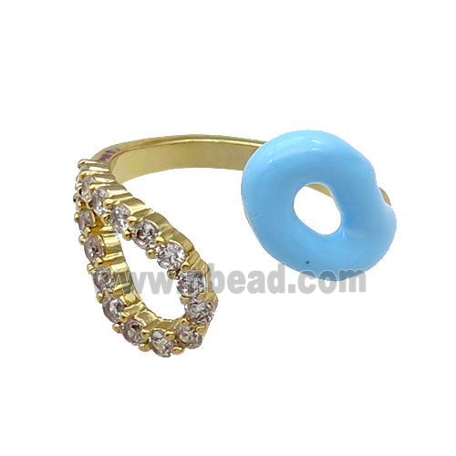 copper Ring pave zircon with blue enamle gold plated