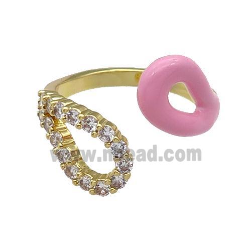 copper Ring pave zircon with pink enamle gold plated