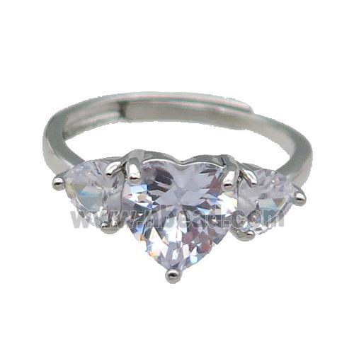 copper Heart Ring pave zircon adjustable platinum plated