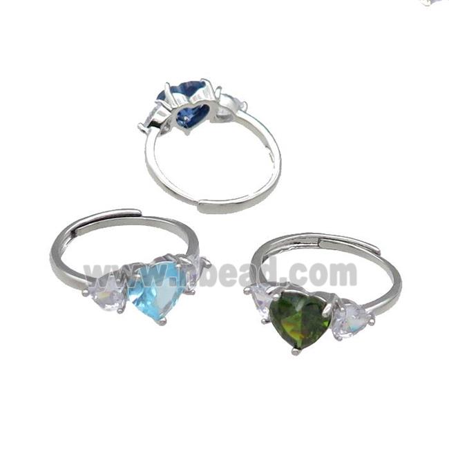mix copper Heart Ring pave zircon adjustable platinum plated