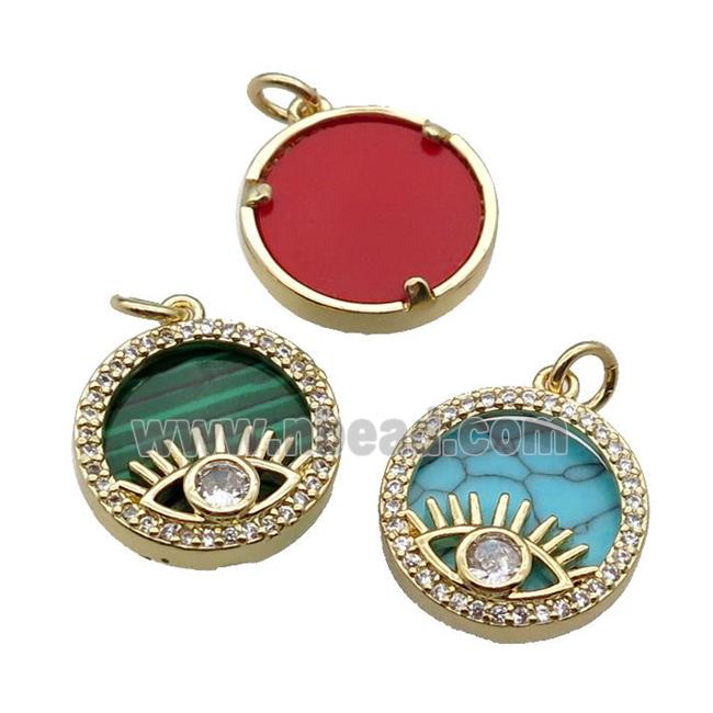 mix copper circle pendant pave zircon gemstone Eye gold plated