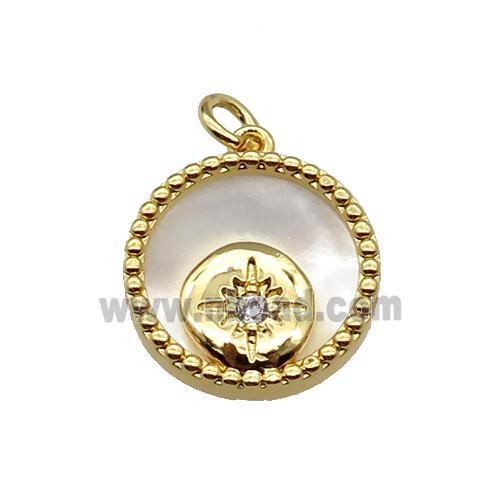 copper circle pendant pave zircon shell Northstar gold plated